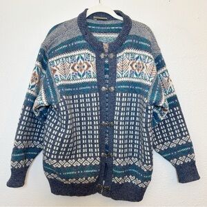 Maddy Moss of Scotland Fair Isle Cottagecore Cardigan Sweater XL Cabincore Ski